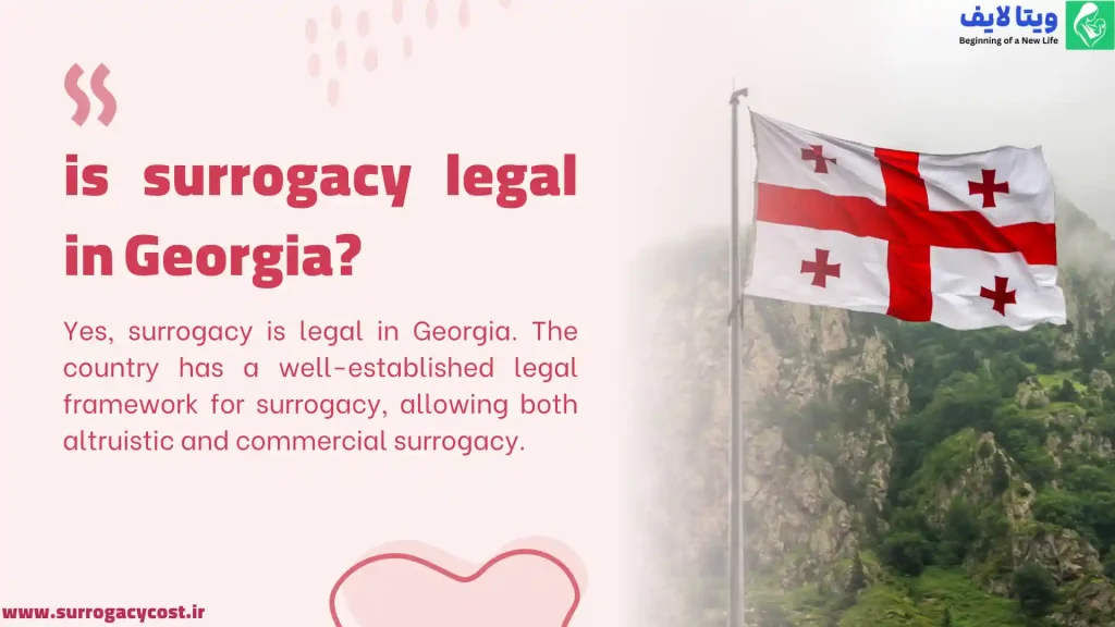 Infographic about surrogacy legality in Georgia, featuring the Georgian flag and text.