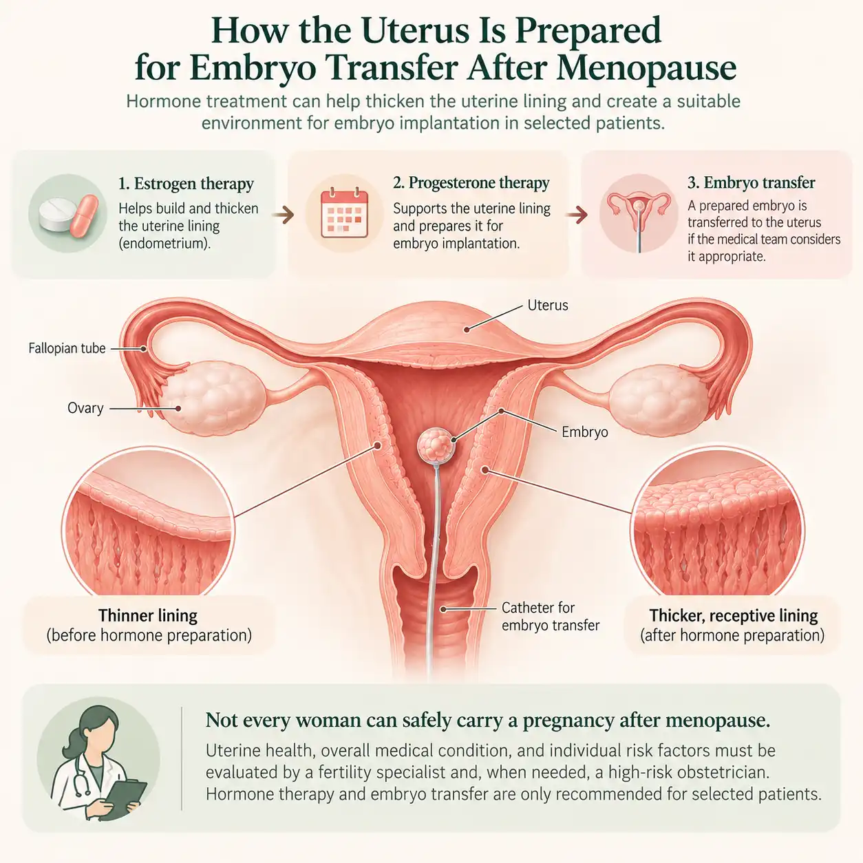Uterine preparation for embryo transfer after menopause