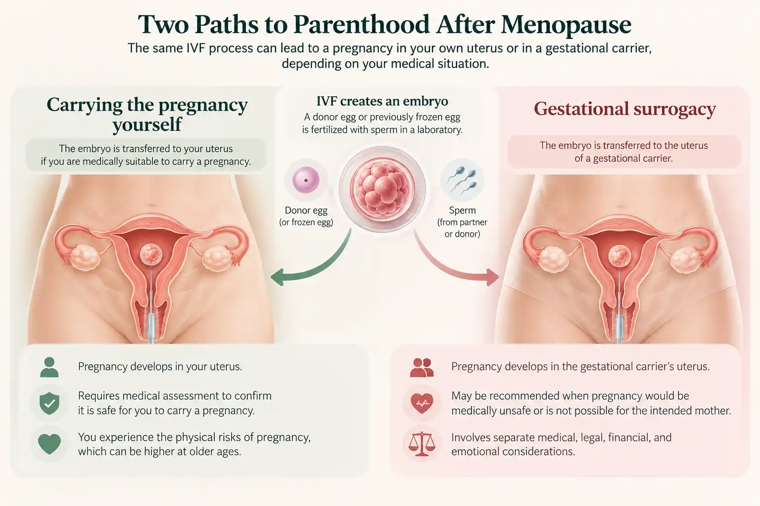 IVF pregnancy versus gestational surrogacy after menopause