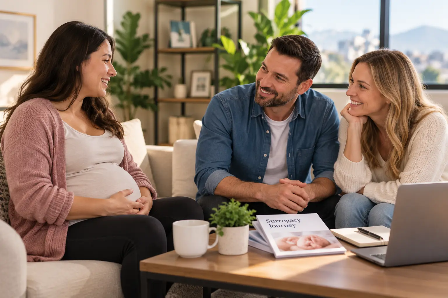 Intended parents and gestational carrier discussing the surrogacy journey